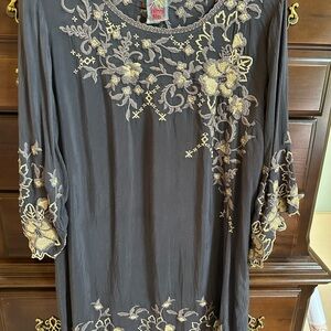 Women's Black Embroidered Top by Johnny Was